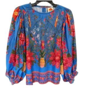 Farm Rio Floral Cotton/Lace Blouse Sz S